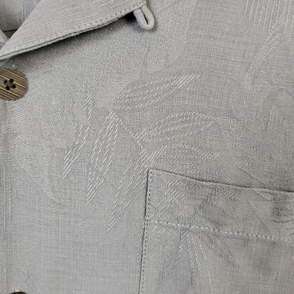 Tommy Bahama Original Fit 100% Silk Camp Shirt Lrge Gray Palm Jacquard Button Up - Picture 2 of 10